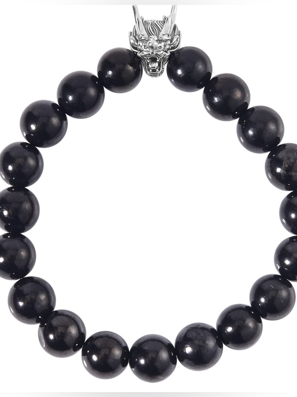 Shungite Black Beaded Dragon Head Stretch Bracelet for Men or Women